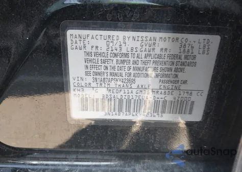 2019 Nissan Sentra Sv from USA, damaged, VIN 3N1AB7AP6KY423695